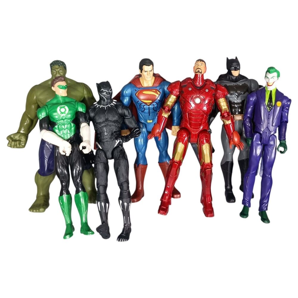 Super Heroes And Villain Lot Of 7 Superman Batman Joker Huk Black Panther + 11”